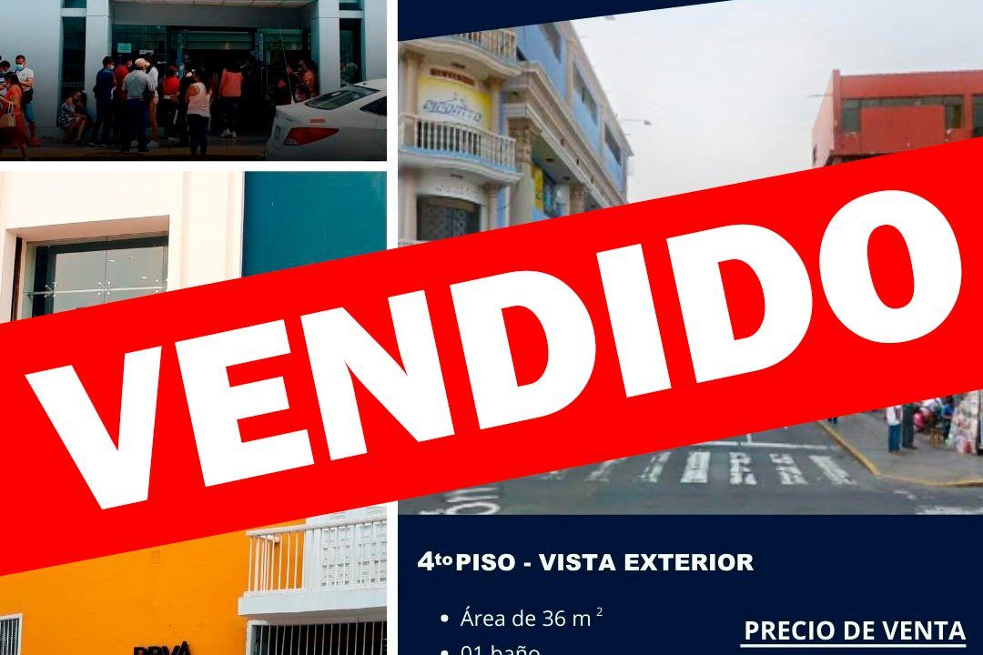 Oficina vendida en el centro de Trujillo, Jirón Bolívar 627, ubicada en el 4to piso, con un área de 36 m² y vista a la calle, vendido por JASSAN Bienes Raíces en menos de 1 mes, con firma en Notaría Corcuera.